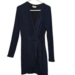 Taroo Blue Shimmer And Black Wrap Dress Size Womens Medium
